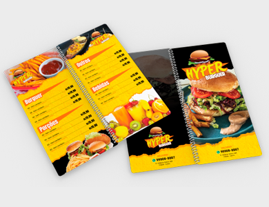 Cardápio Espiral com 16 Páginas em PVC 0,5mm Cristal Frente e Verso 13,7x29,4cm - 4x4 - 25 unid