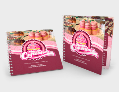 Cardápio Espiral com 8 Páginas em PVC 0,5mm Fosco Frente e Verso 14,4x14,4cm - 4x4 - 25 unid